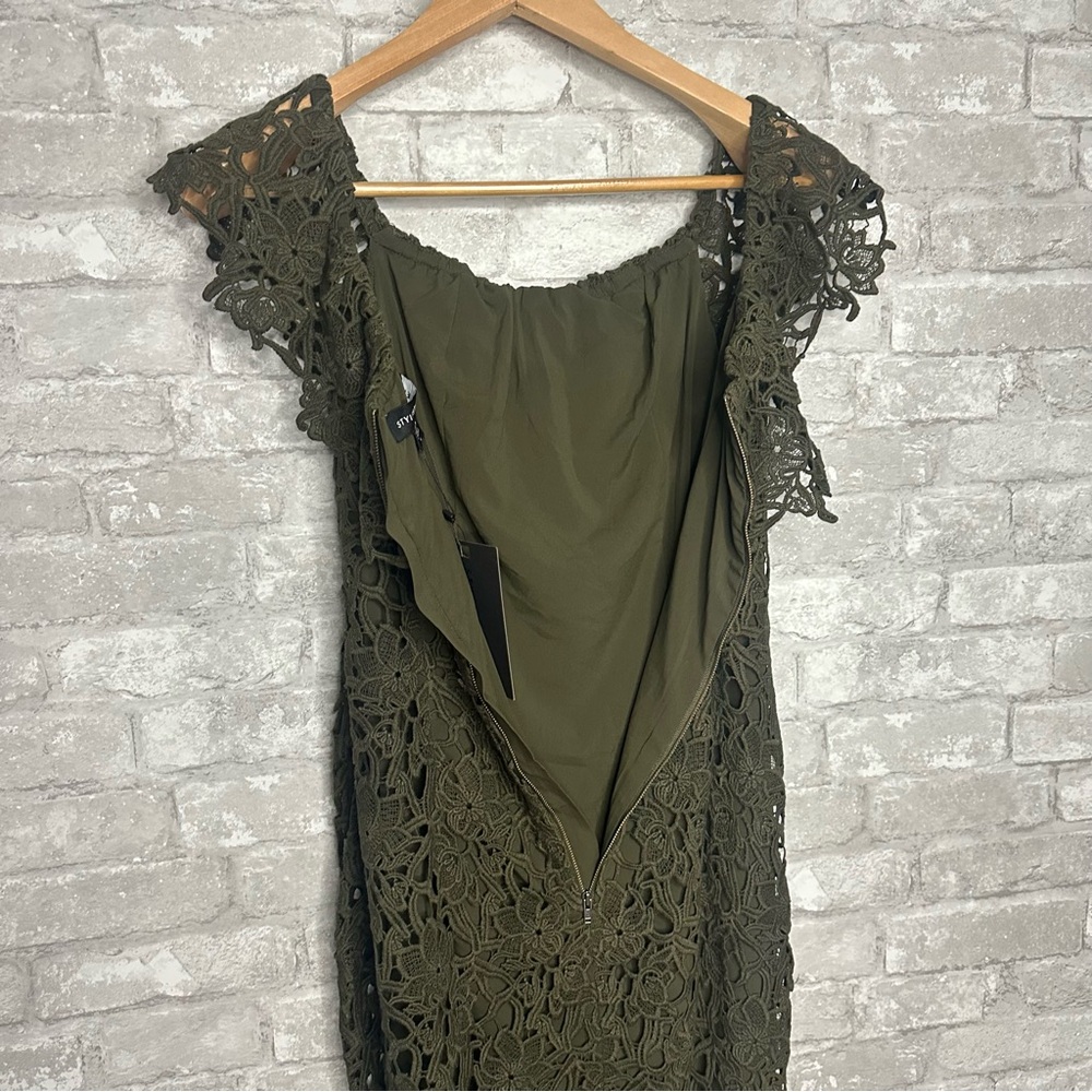 EUC Style Stalker Women’s Thalia Dress Elegant Crocheted NWT Size Medium (Olive) - Picture 8 of 16